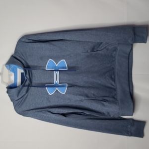 Under Armour blue hooded hoodie pocket semi fitted sweatshirt sweater sz L